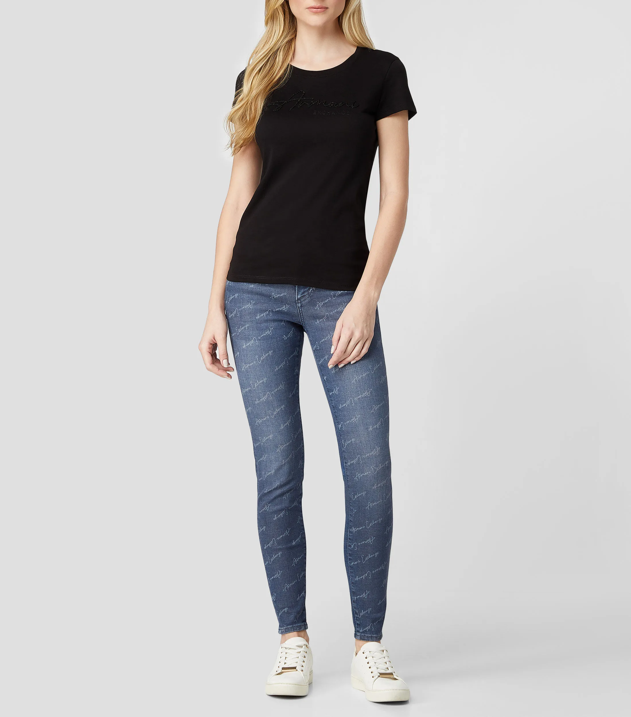Armani Exchange Playera cuello redondo manga corta estampada Mujer