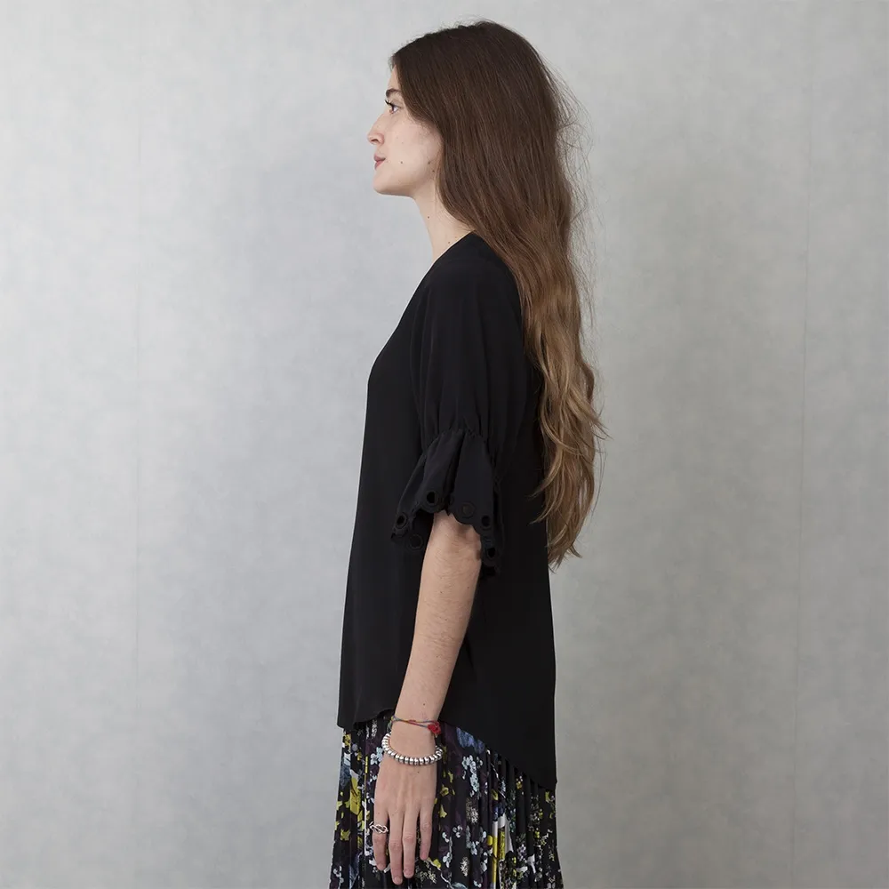 Chloé Top Negro Seda Bordado T 36
