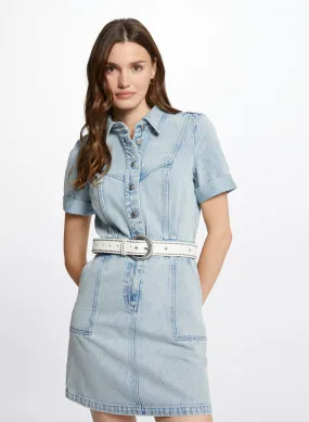 MORGAN RGLORY - Vestido corto de tejido vaquero de algodón con botones en azul