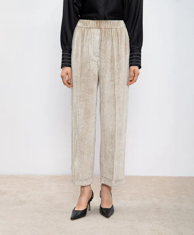 Peserico Beige velor pants with lapels