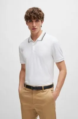 Polo slim fit de algodón con cuello a rayas